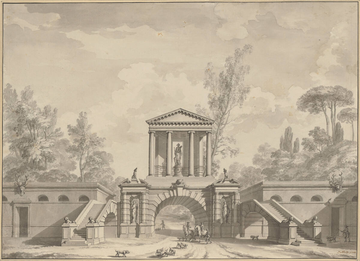 Orthogonalansicht einer Portalanlage im Garten von Schloss Beloeil, Charles de Wailly, 1782