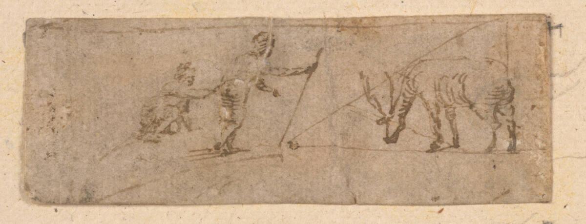 Stefano della Bella, Zwei Figuren neben einem Hirsch, Inv. Nr.: 46636