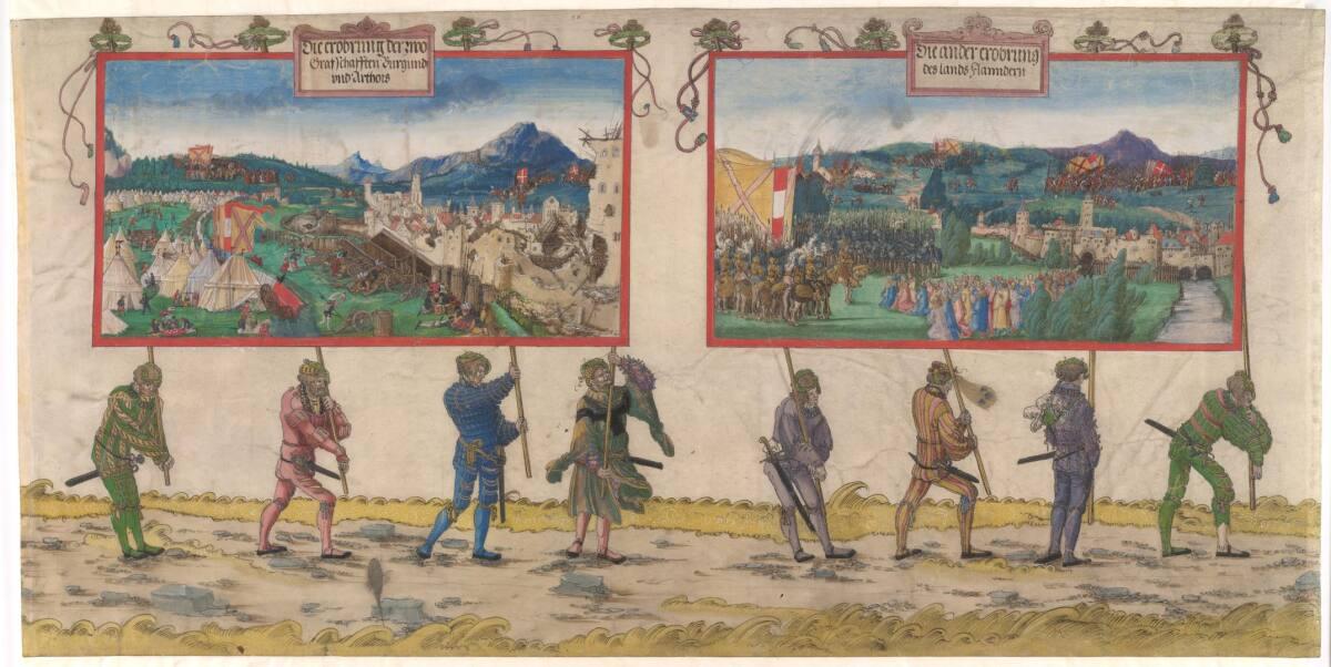 Albrecht Altdorfer, Triumphzug Kaiser Maximilians I.: Die zweite Eroberung Flanderns  sowie die…
