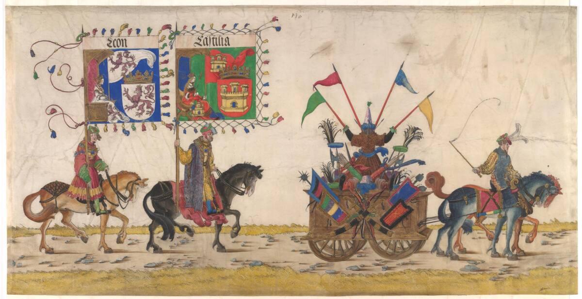 Albrecht Altdorfer, Triumphzug Kaiser Maximilians I.: Der ungarische Trophäenwagen und die reit…