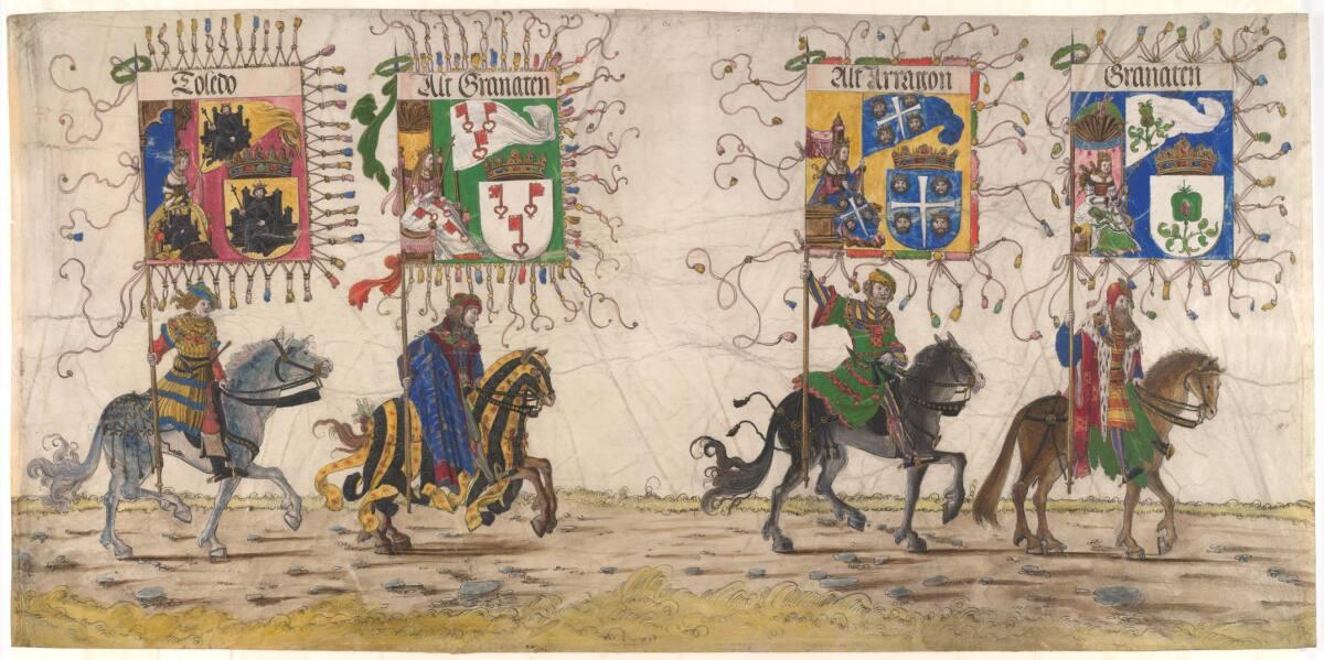 Albrecht Altdorfer, Triumphzug Kaiser Maximilians I.:Reitende Bannerträger von Granada, Alt-Ara…