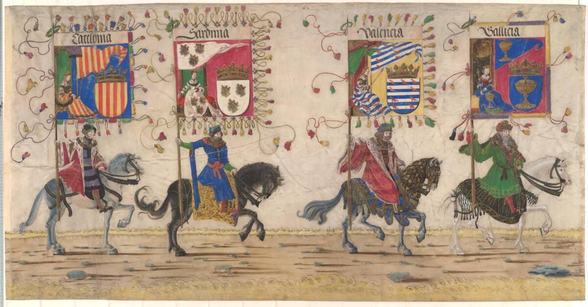 Albrecht Altdorfer, Triumphzug Kaiser Maximilians I.: Reitende Bannerträger von Galicien, Valen…