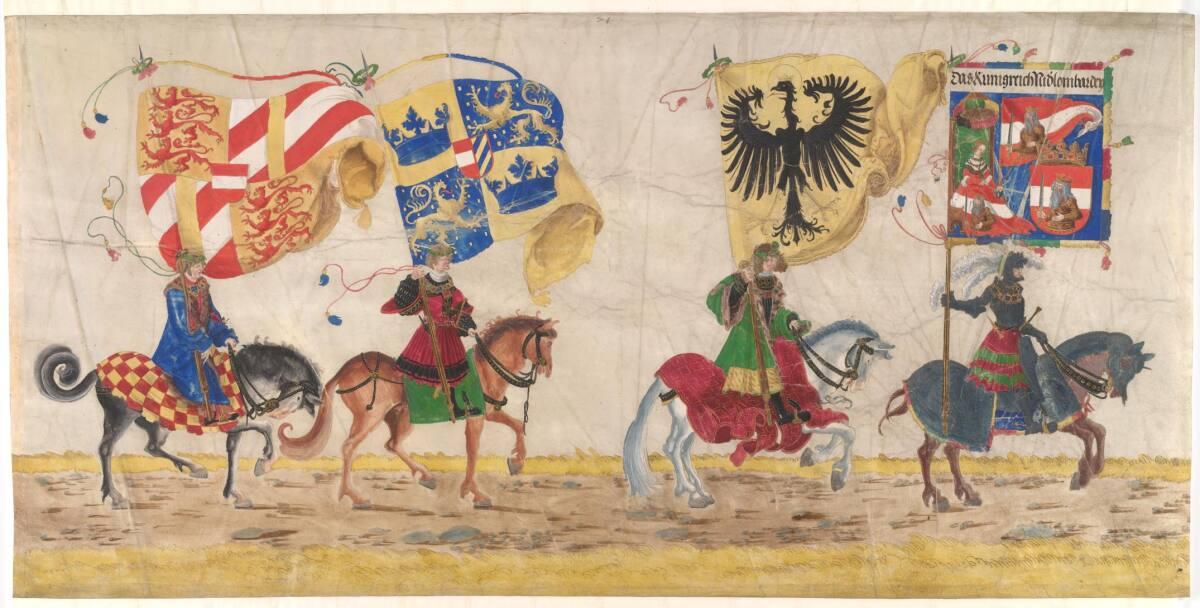 Albrecht Altdorfer, Triumphzug Kaiser Maximilians I.: Reitende Bannerträger, Inv. Nr.: 25227