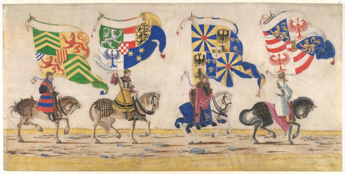 Albrecht Altdorfer, Triumphzug Kaiser Maximilians I.: Reitende Bannerträger, Inv. Nr.: 25228