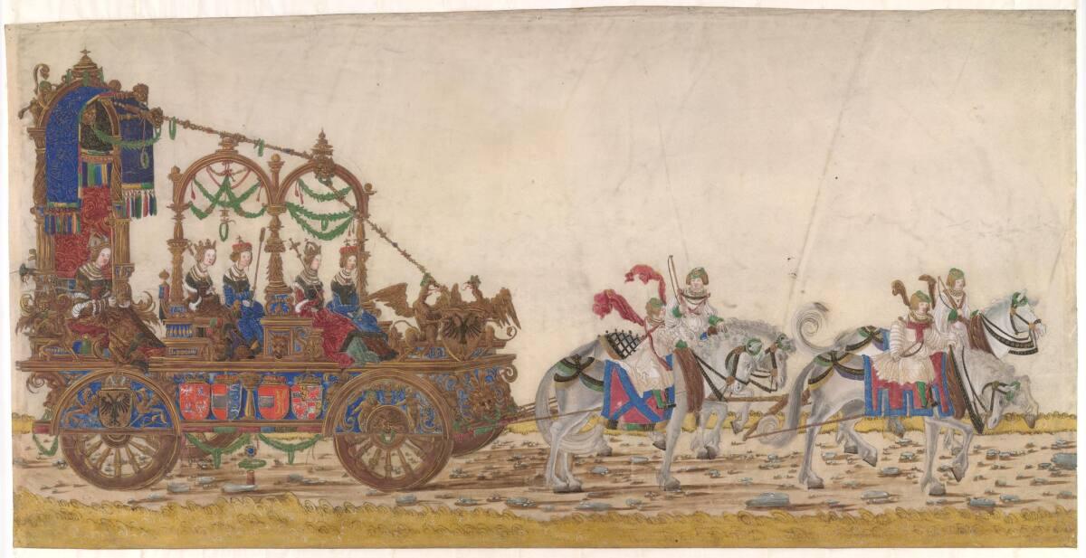 Albrecht Altdorfer, Triumphzug Kaiser Maximilians I.: Der Triumphwagen Eleonores und die Ahnfra…