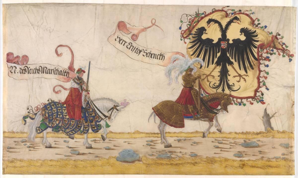 Albrecht Altdorfer, Triumphzug Kaiser Maximilians I.: Reichsbanner und Reichsschwert, Inv. Nr.:…