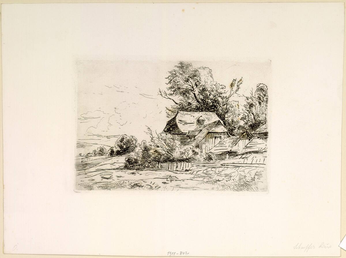 August Schäffer, Landschaft mit Hütten, Inv. Nr.: DG1911/802