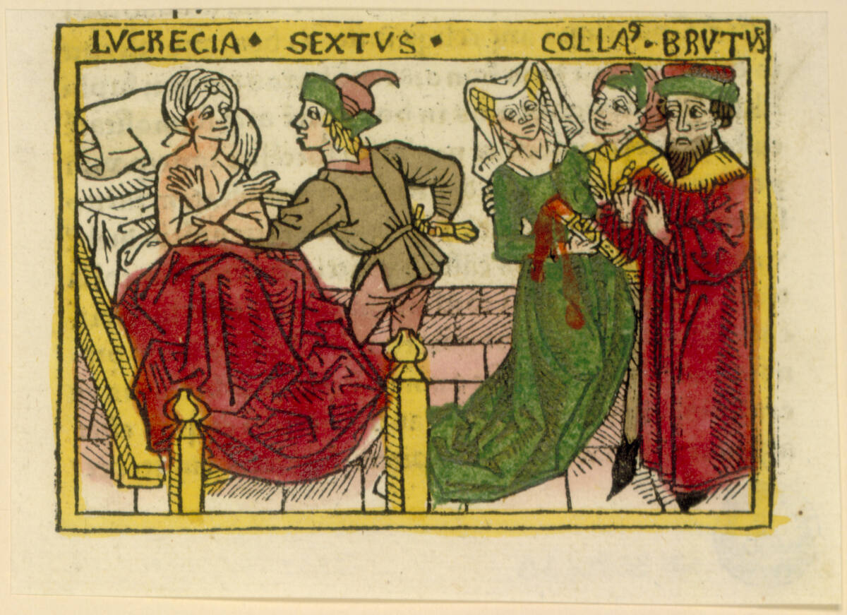 De Lucrecia collatini coniuge - Lucrecia, Sextus, Colla, Brutus, Johann Zainer, 1473
