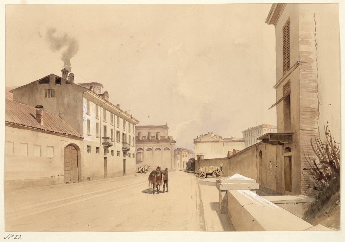 GiuseppeMazzola, Ansicht von Mortara bei Porta Marengo