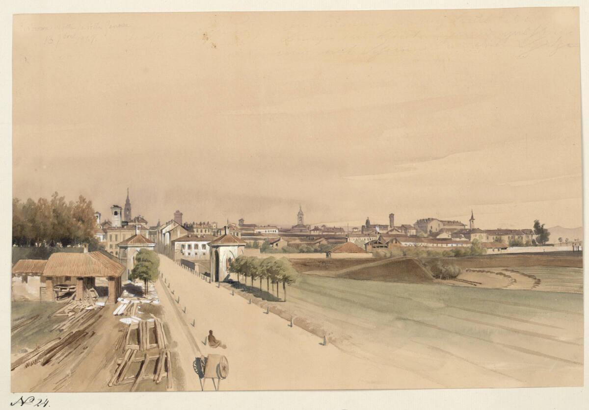 Giuseppe Mazzola, Ansicht von Novara bei Porta Genova. Strasse von Mortara, Inv. Nr.: 15622