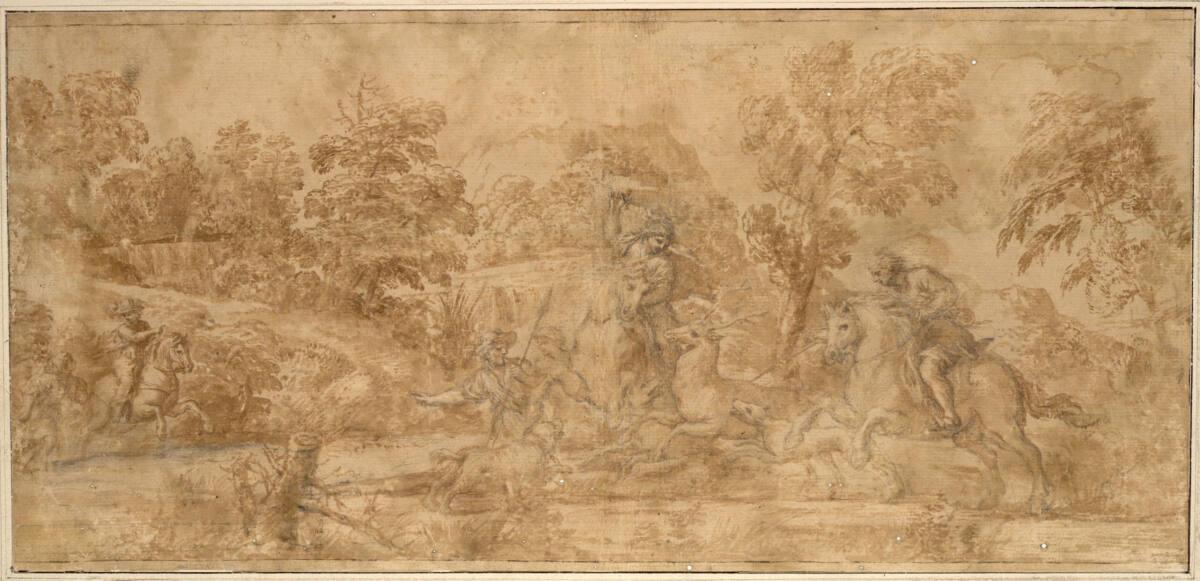 Ciro Ferri, Hirschjagd in einer weiten waldigen Landschaft, Inv. Nr.: 898