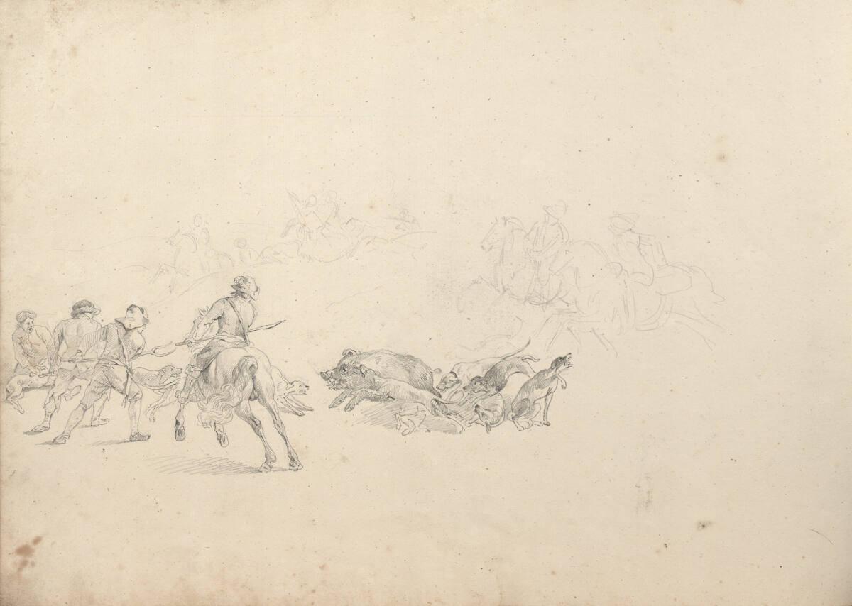 Friedrich Gauermann, Kompositionsskizze einer Eberjagd, nach Rubens' Eberjagd in Dresden, Inv. …