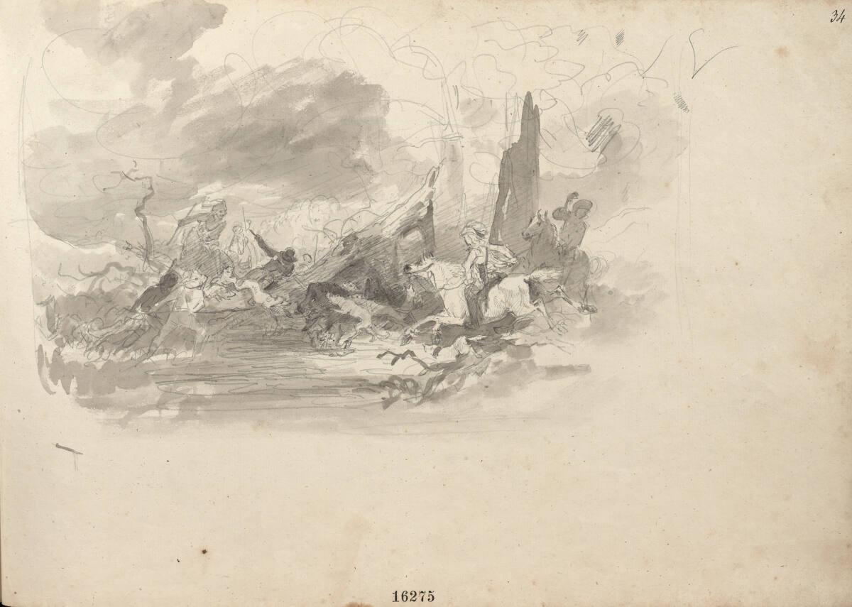 Friedrich Gauermann, Kompositionsskizze einer Eberjagd, nach Rubens' Eberjagd in Dresden, Inv. …