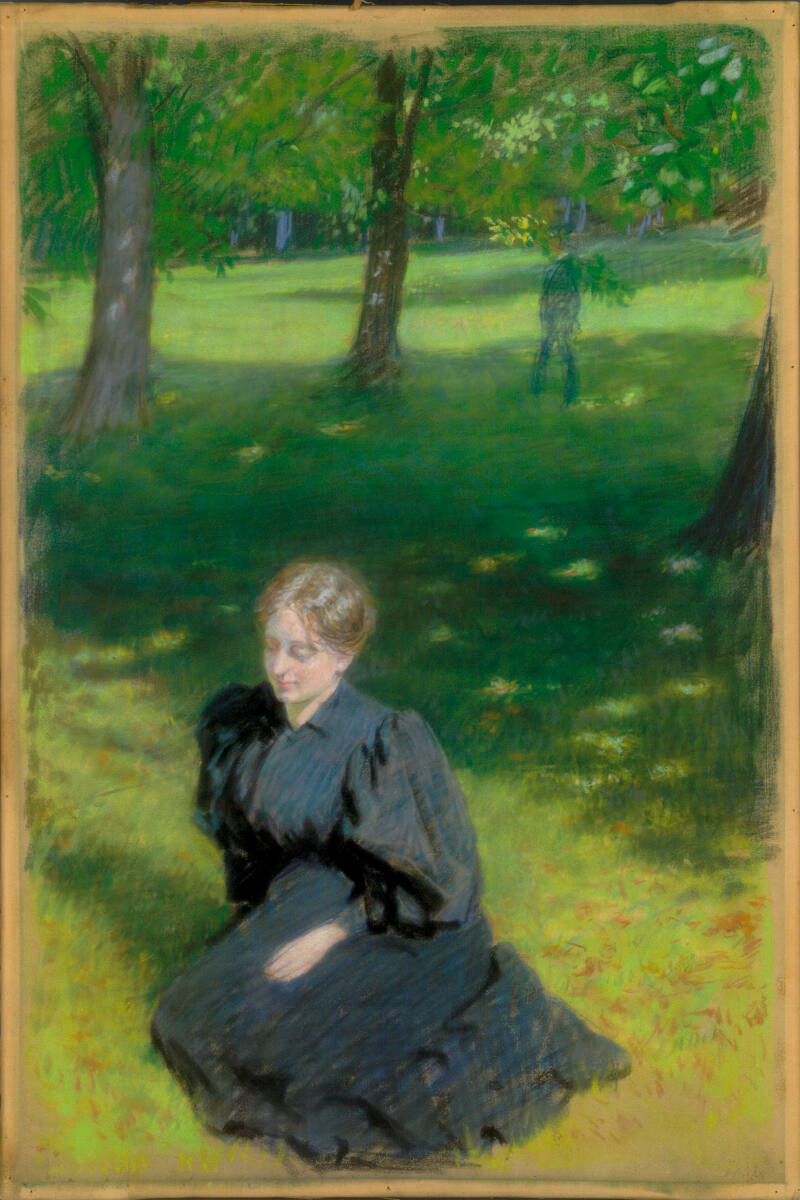 Junge Frau auf Wiese, Josef Engelhart
