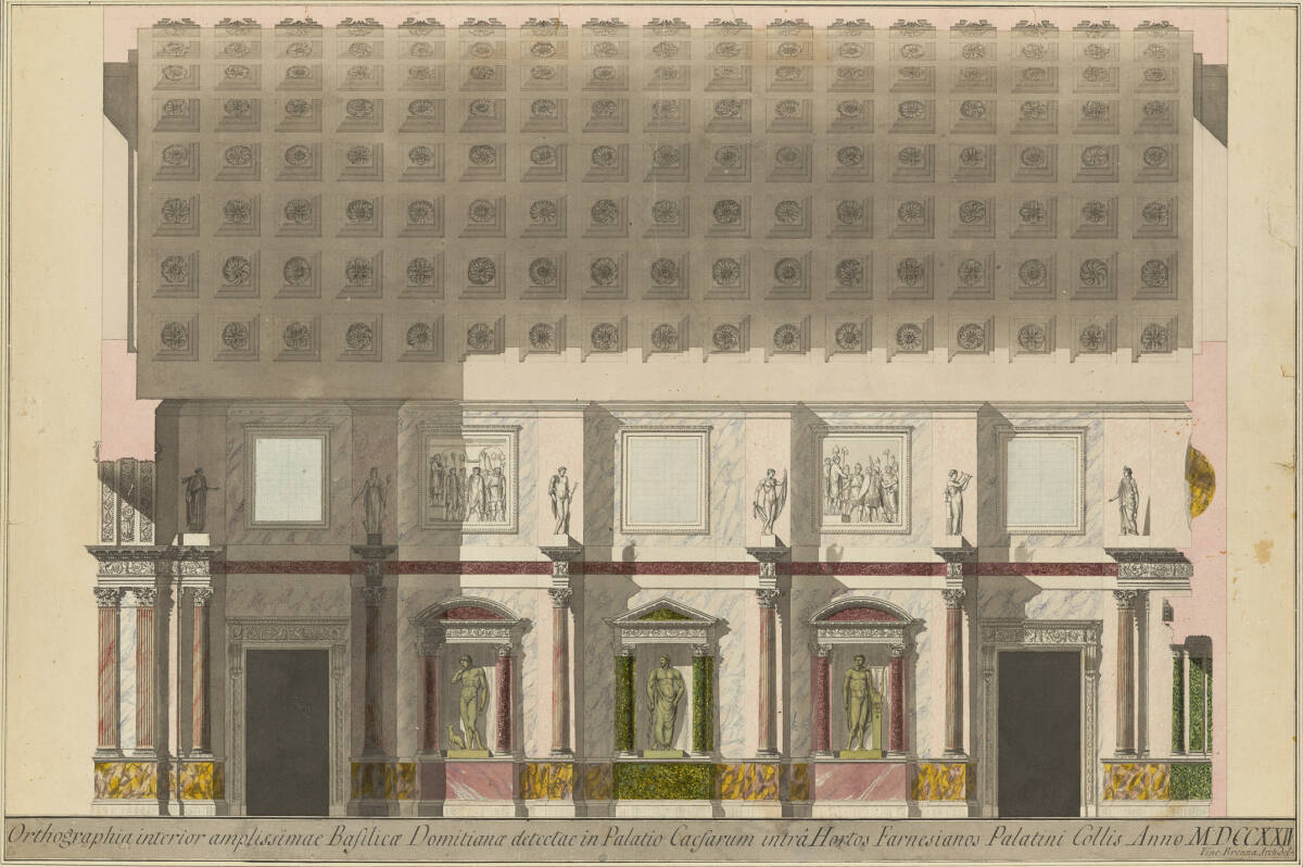 Längsschnitt durch die Aula Regia im Palast von Kaiser Domitian, Vincenzo Brenna, 1770