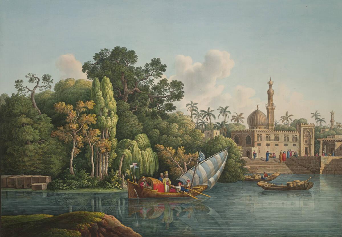 Louis-François Cassas, Ansicht des Nils und der Moschee von Mansura, Inv. Nr.: DG40144