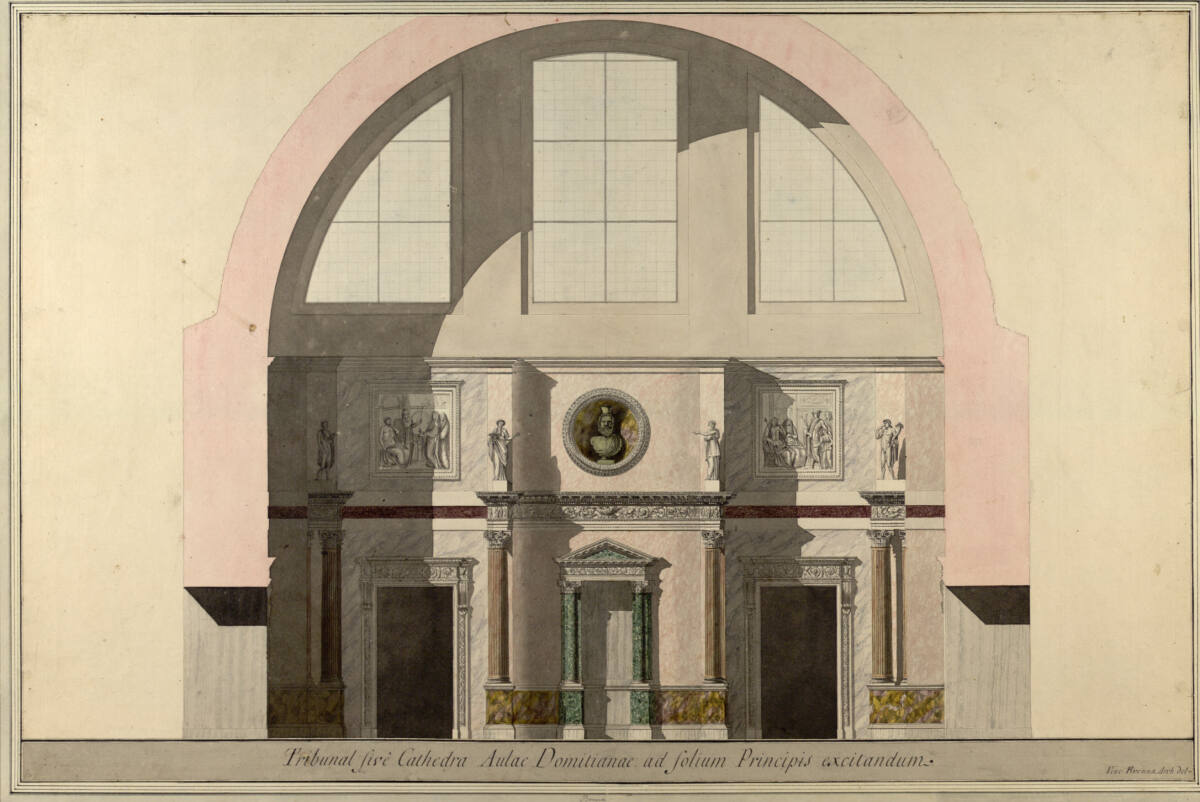 Tribunal sive Cathedra Aulae Domitianae ad folium Principis excitandum, Vincenzo Brenna