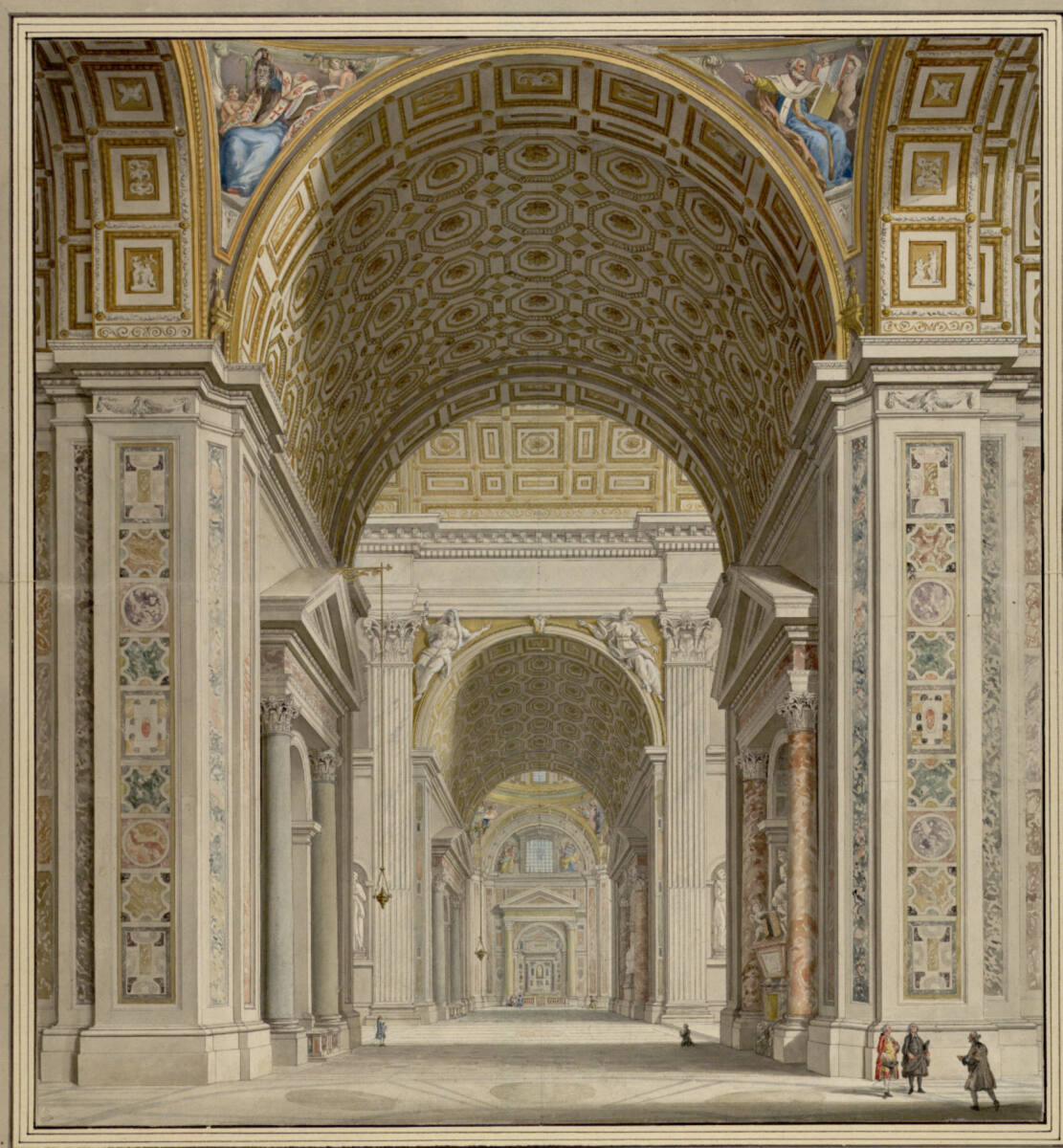 Einblick in das linke Seitenschiff der Peterskirche, Francesco Pannini
