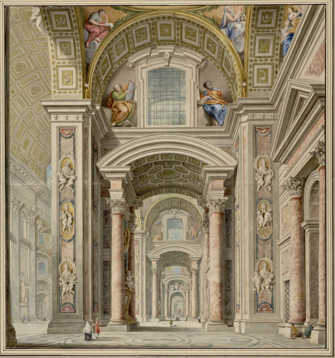 Einblick in das rechte Seitenschiff der Peterskirche in Rom, Francesco Pannini
