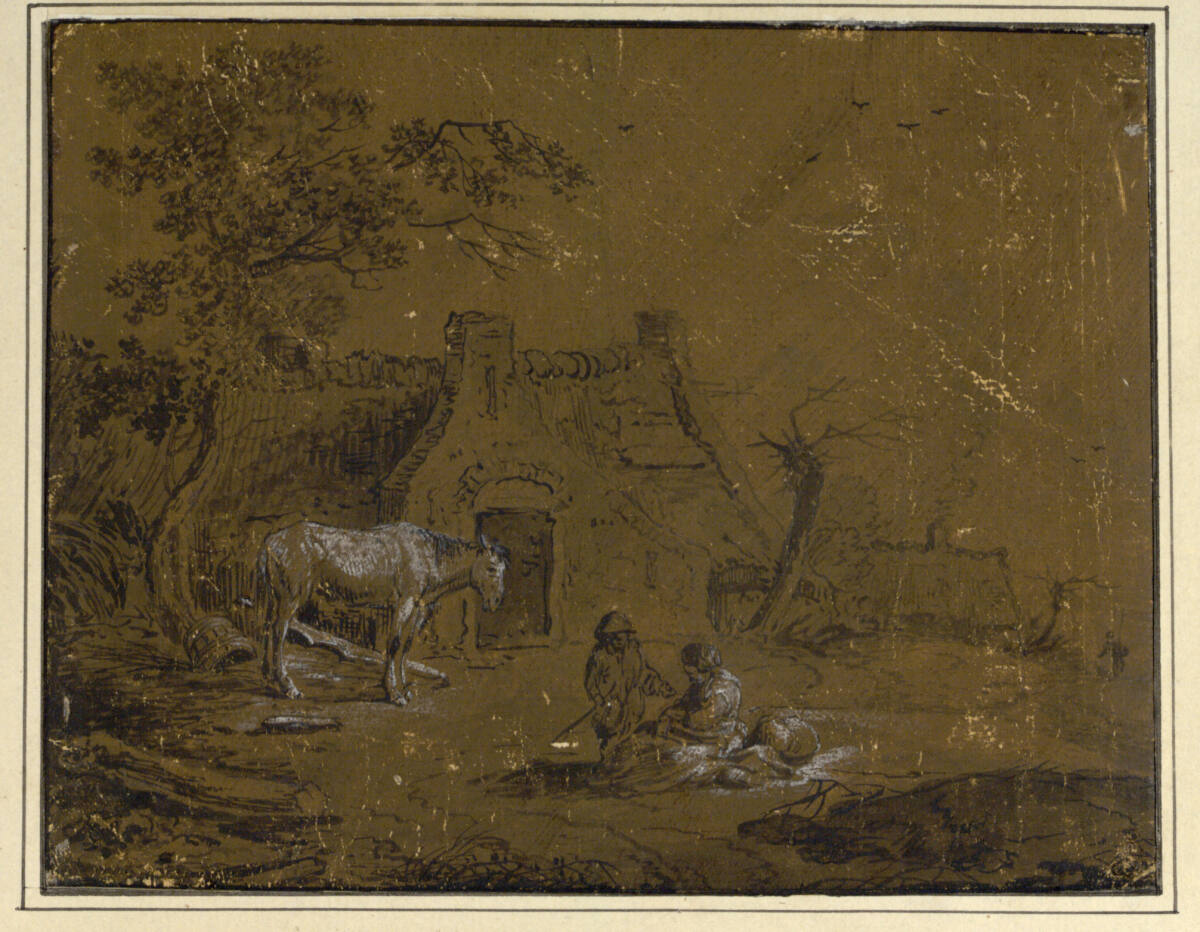 Bauernhütte mit Pferdehüter und Frau, Johann Georg Wagner