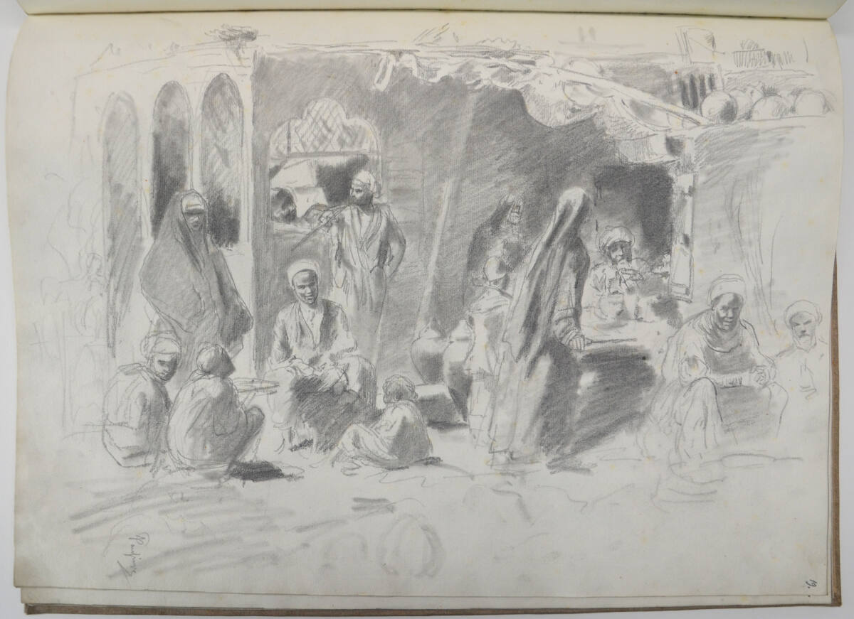 Skizze für das Druckwerk "Eine Orientreise" des Kronprinzen Rudolf (aus einem Skizzenbuch), Franz von Pausinger, 1881