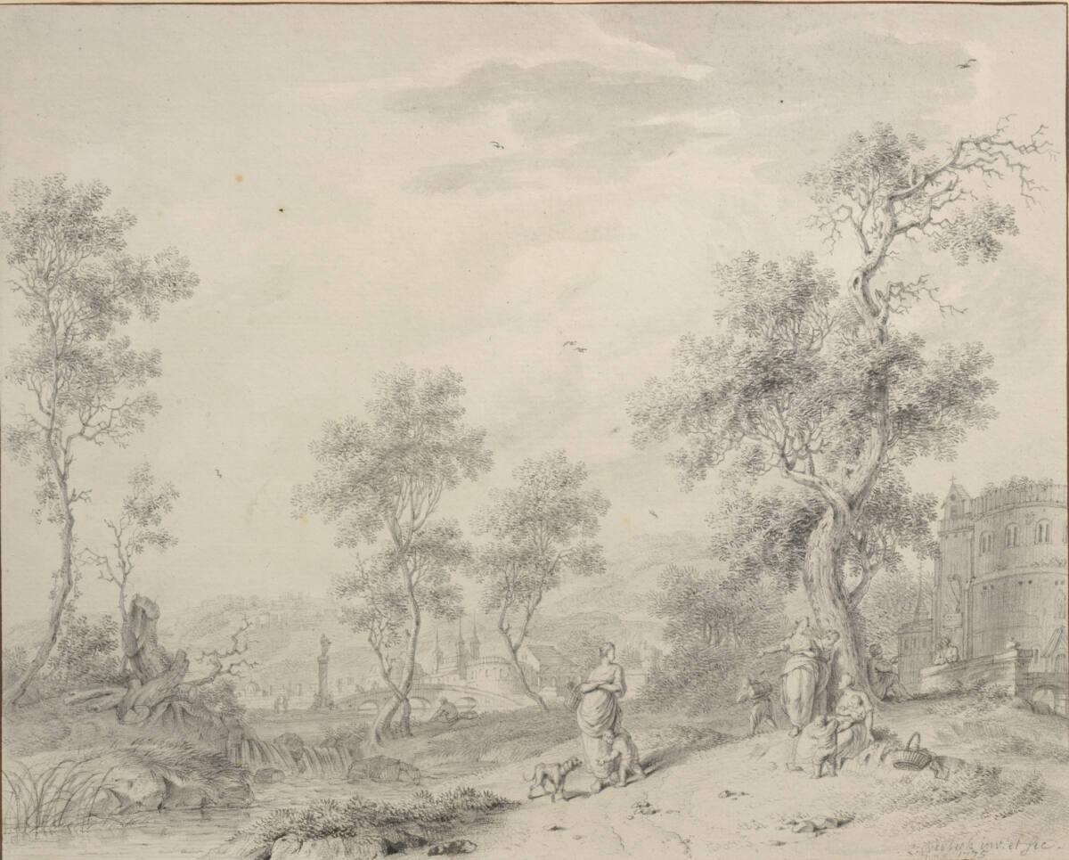 Leendert Overbeek, Idyllische Landschaft mit Frauen und Kindern, Inv. Nr.: 10955