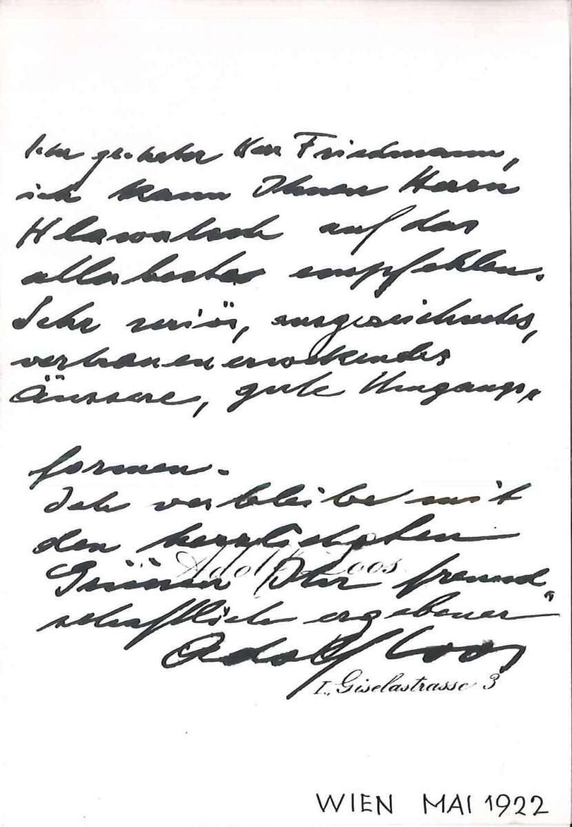 Empfehlung für Robert Hlawatsch von Adolf Loos für Herrn Friedmann, Inv. Nr.: ALA3747/3