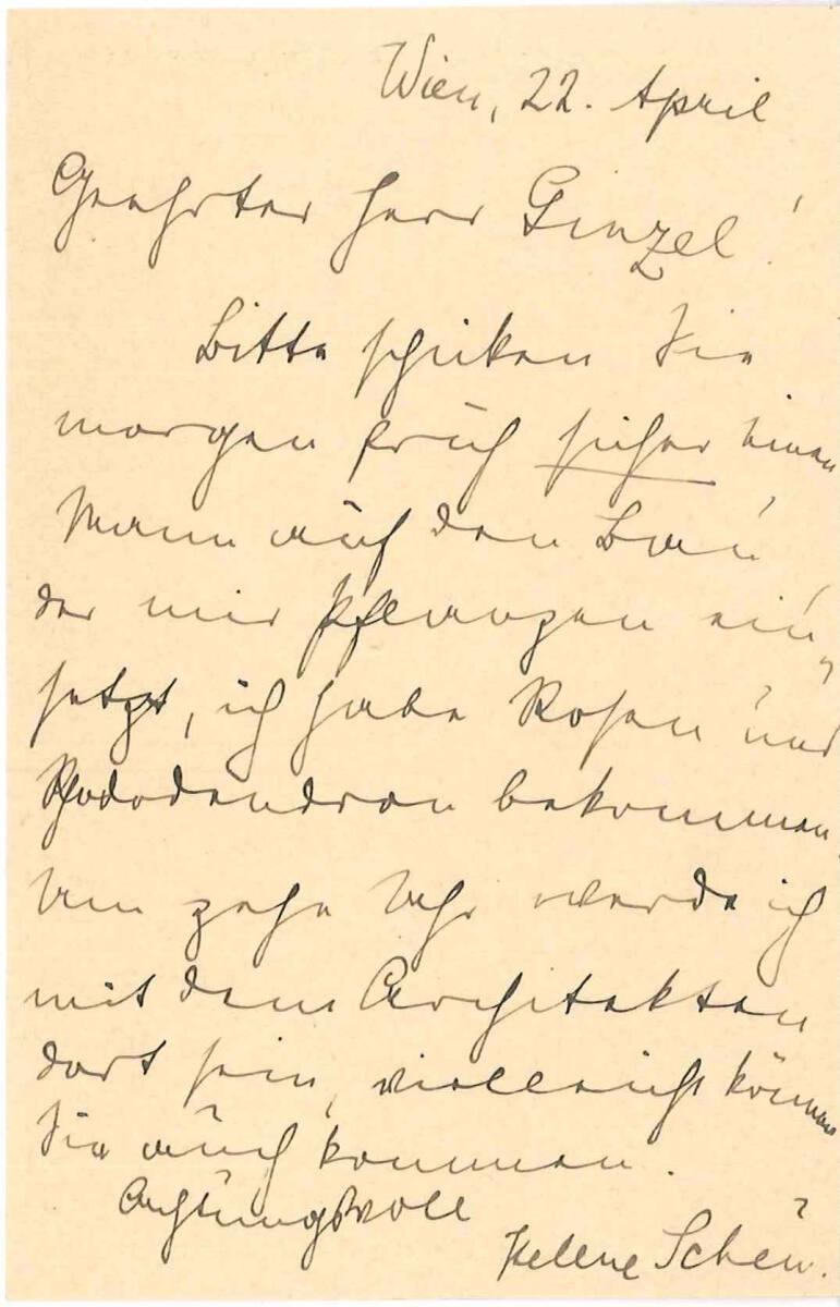 Postkarte von Helene Scheu an Gärtner Ginzel, betreffend Haus Scheu, Inv. Nr.: ALA4024/75