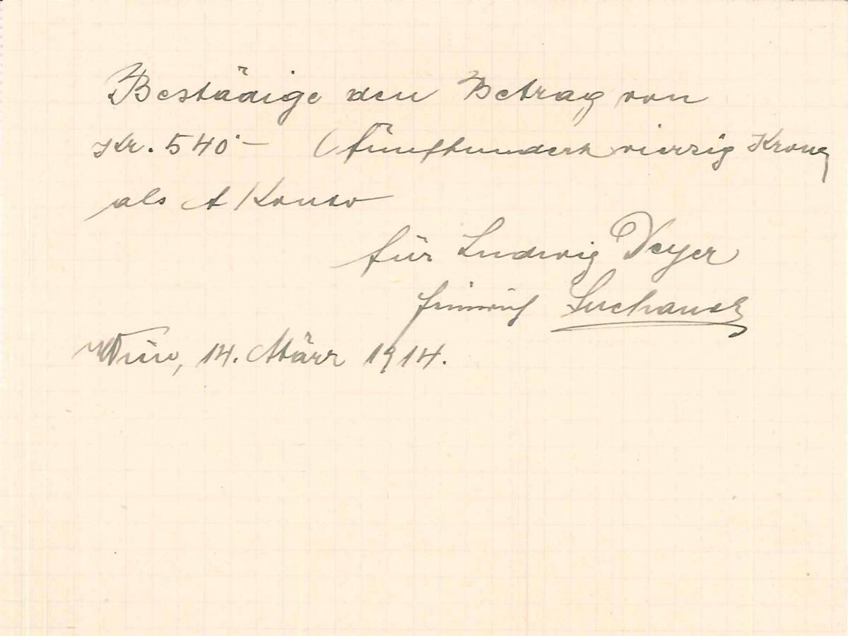Empfangsbestätigung von Ludwig Deyer, Werkstätte für Kunstmöbel und Innendekoration, Wien V., B…