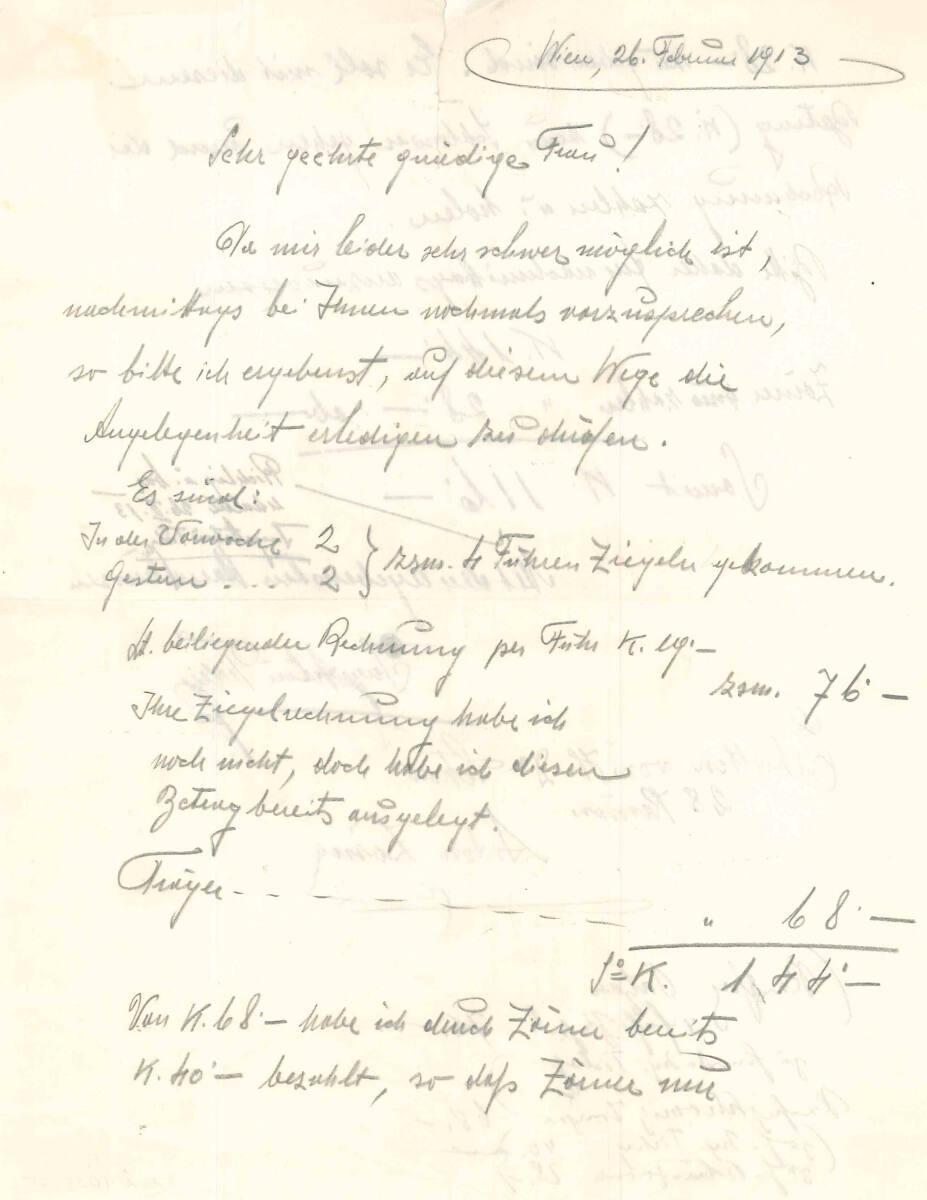 Brief von Ing. Artur Tichy an Helene Scheu, betreffend Haus Scheu, Inv. Nr.: ALA4025/75