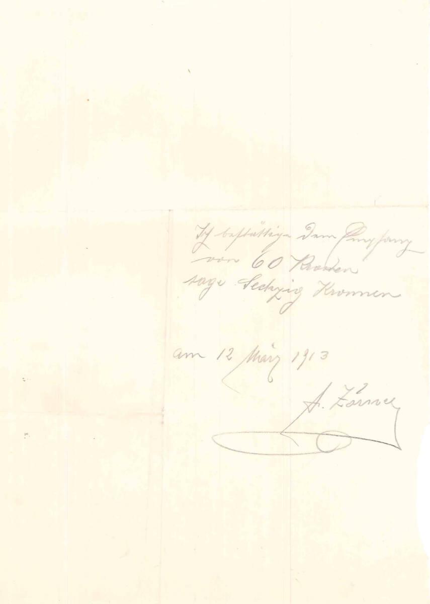Empfangsbestätigung von Anton Zörner, betreffend Haus Scheu, Inv. Nr.: ALA4025/76