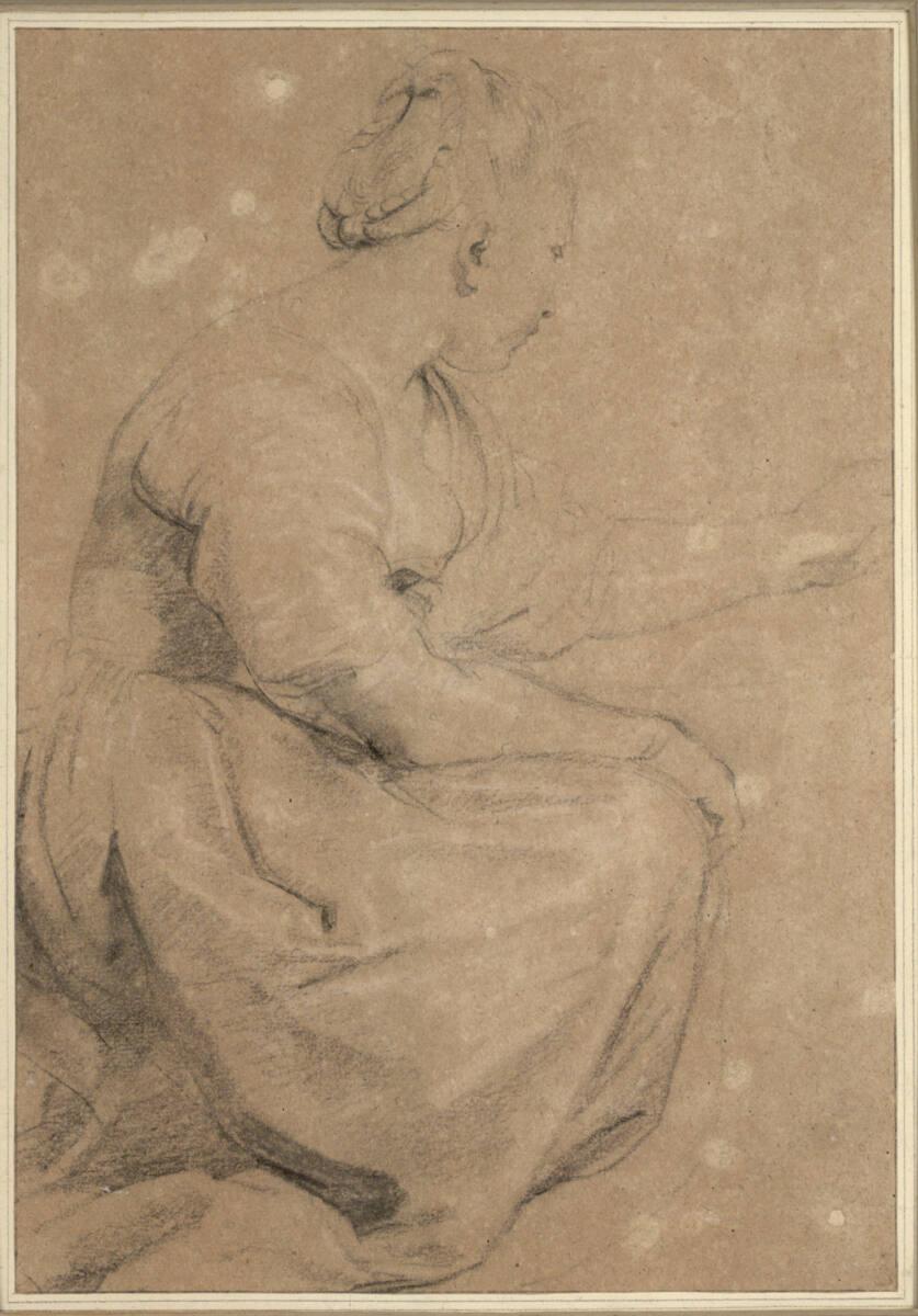 Peter Paul Rubens, Kniende junge Frau mit erhobener Hand, im verlorenen Profil nach rechts (Stu…
