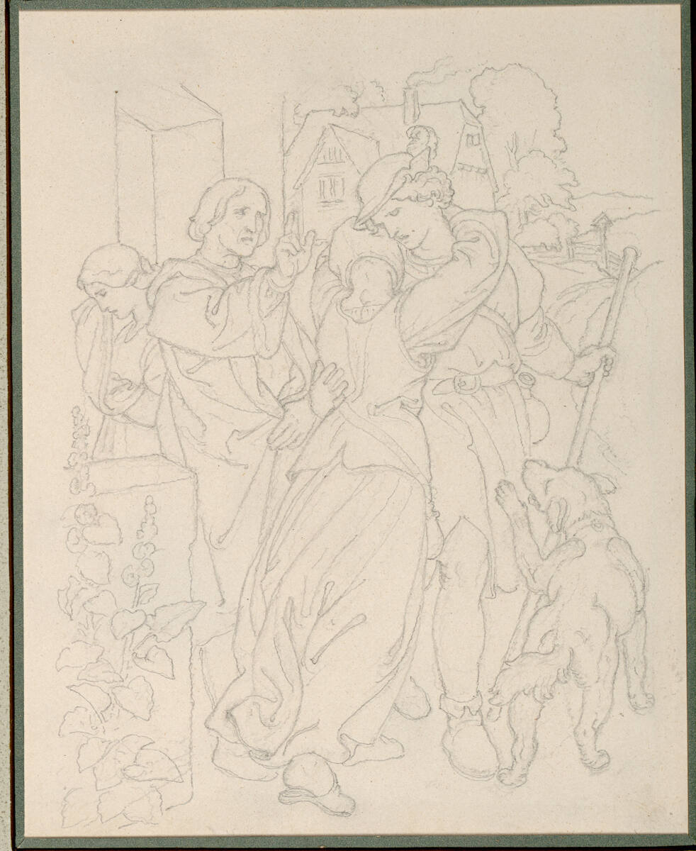 2. Der Jüngling nimmt Abschied von Vater und Mutter, dahinter die weinende Braut, Joseph von Führich