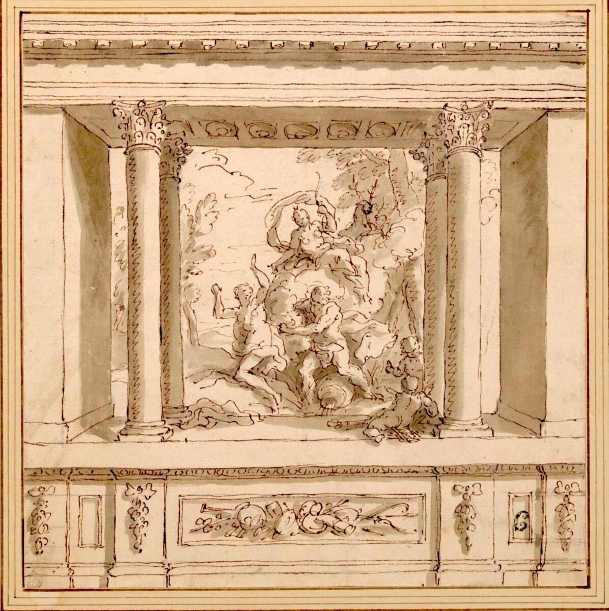 James Thornhill, Entwurf für eine Wanddekoration mit mythologischen Figuren in einer Landschaft…