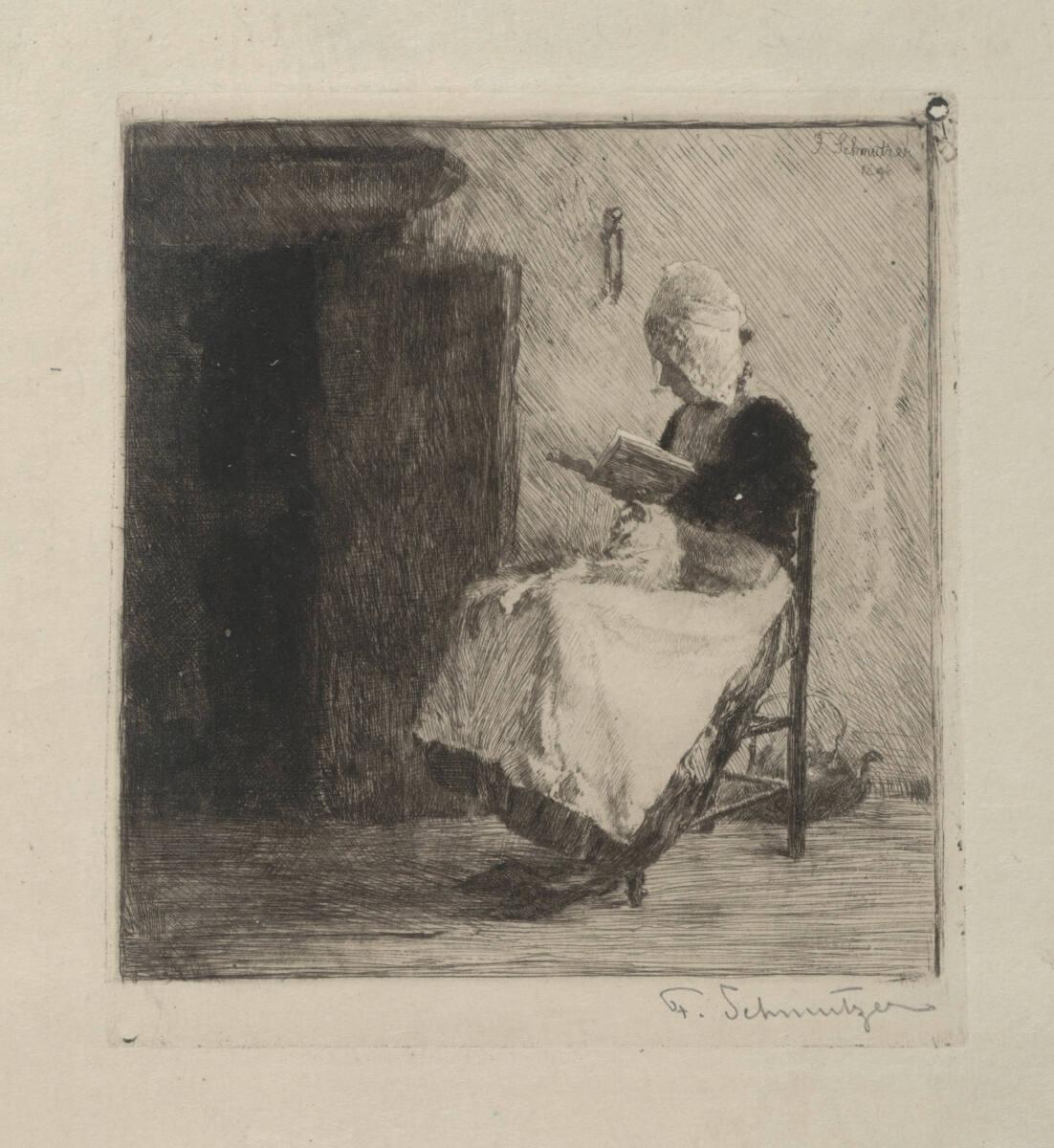 Ferdinand Schmutzer, Am Kamin, Inv. Nr.: DGNF4904