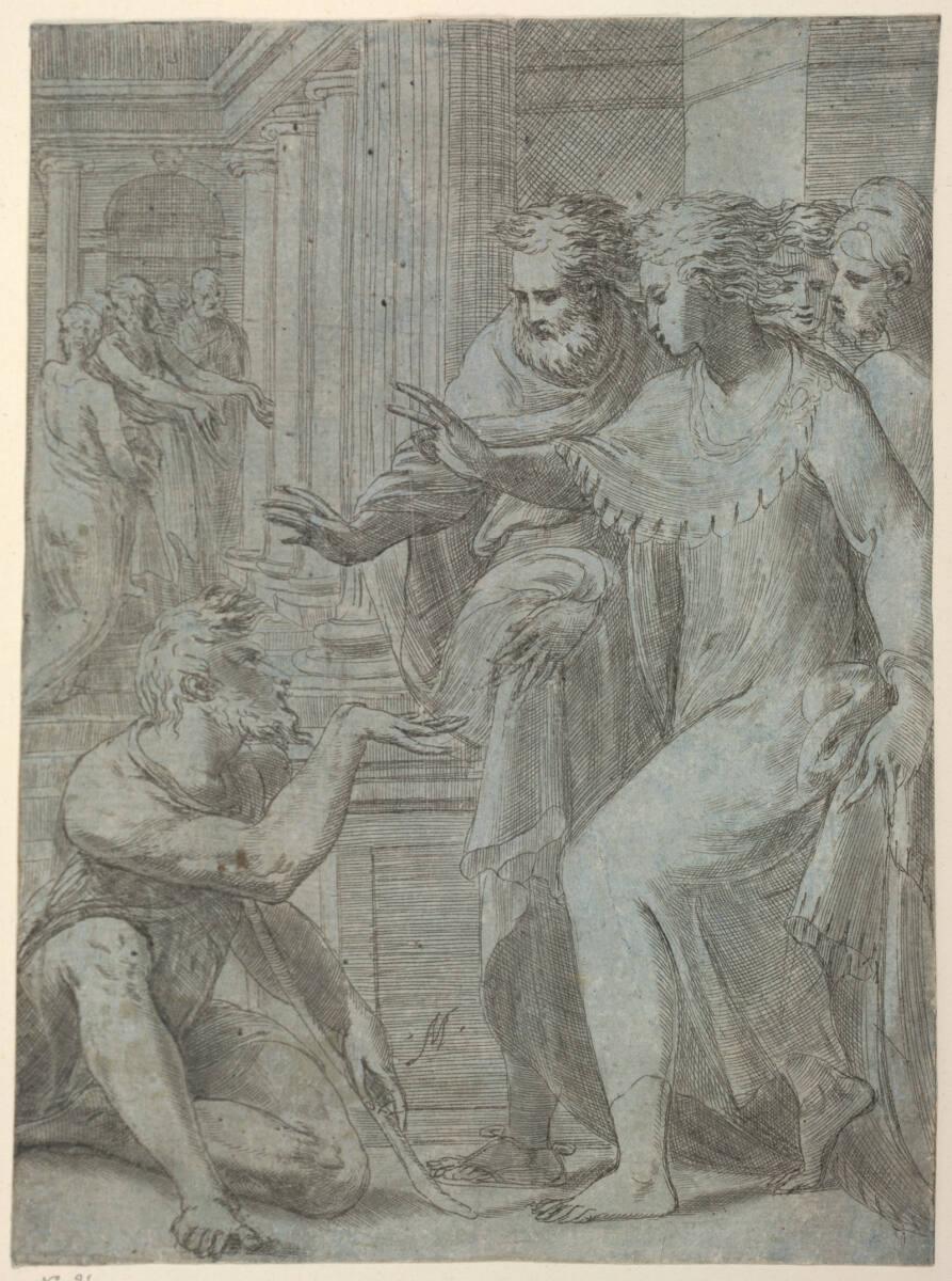 Andrea Meldolla, gen. Schiavone, Die Heiligen Petrus und Johannes heilen einen Lahmen, Inv. Nr.…