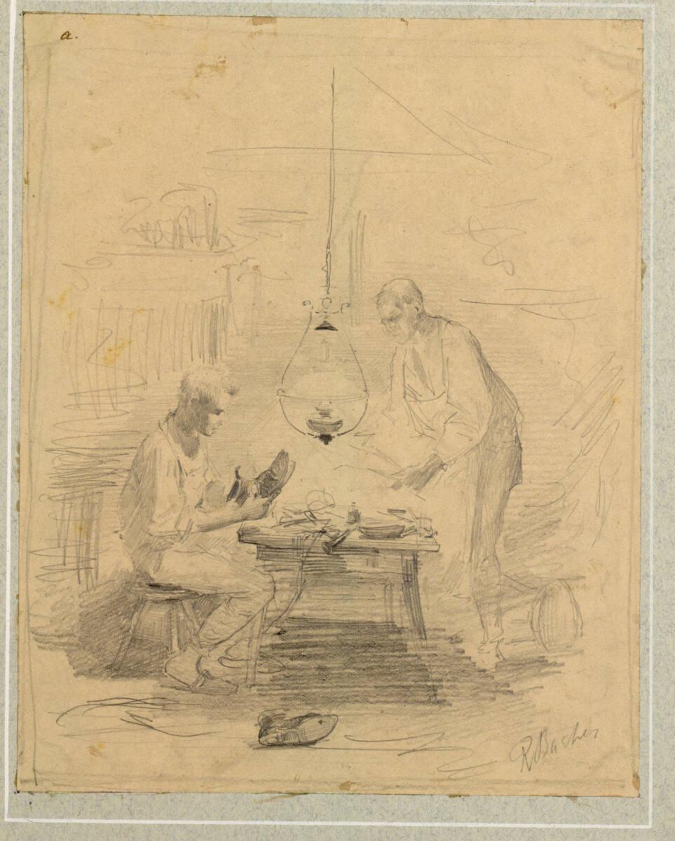 Rudolf Bacher, Zwei Schuster bei der Arbeit, Inv. Nr.: 19006