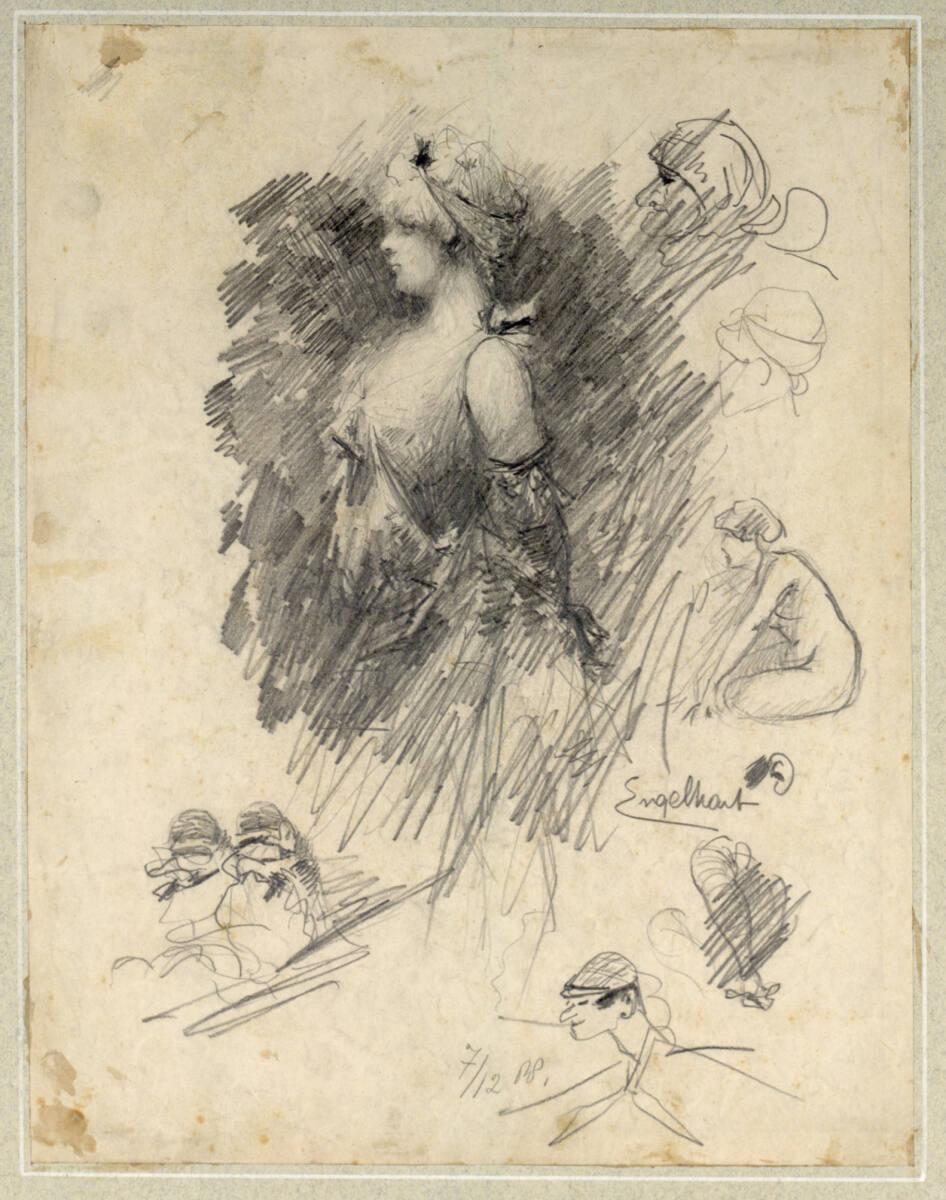 Josef Engelhart, Mädchen im Ballkleid und weitere Skizzen, Inv. Nr.: 19080