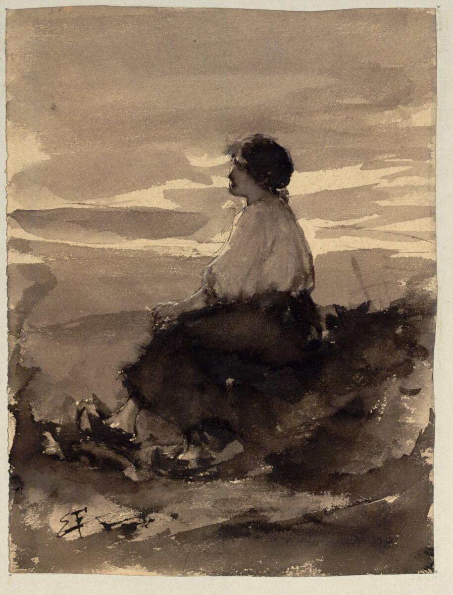 Emerich Fechter(?), Mädchen in Abendlandschaft, Inv. Nr.: 19094