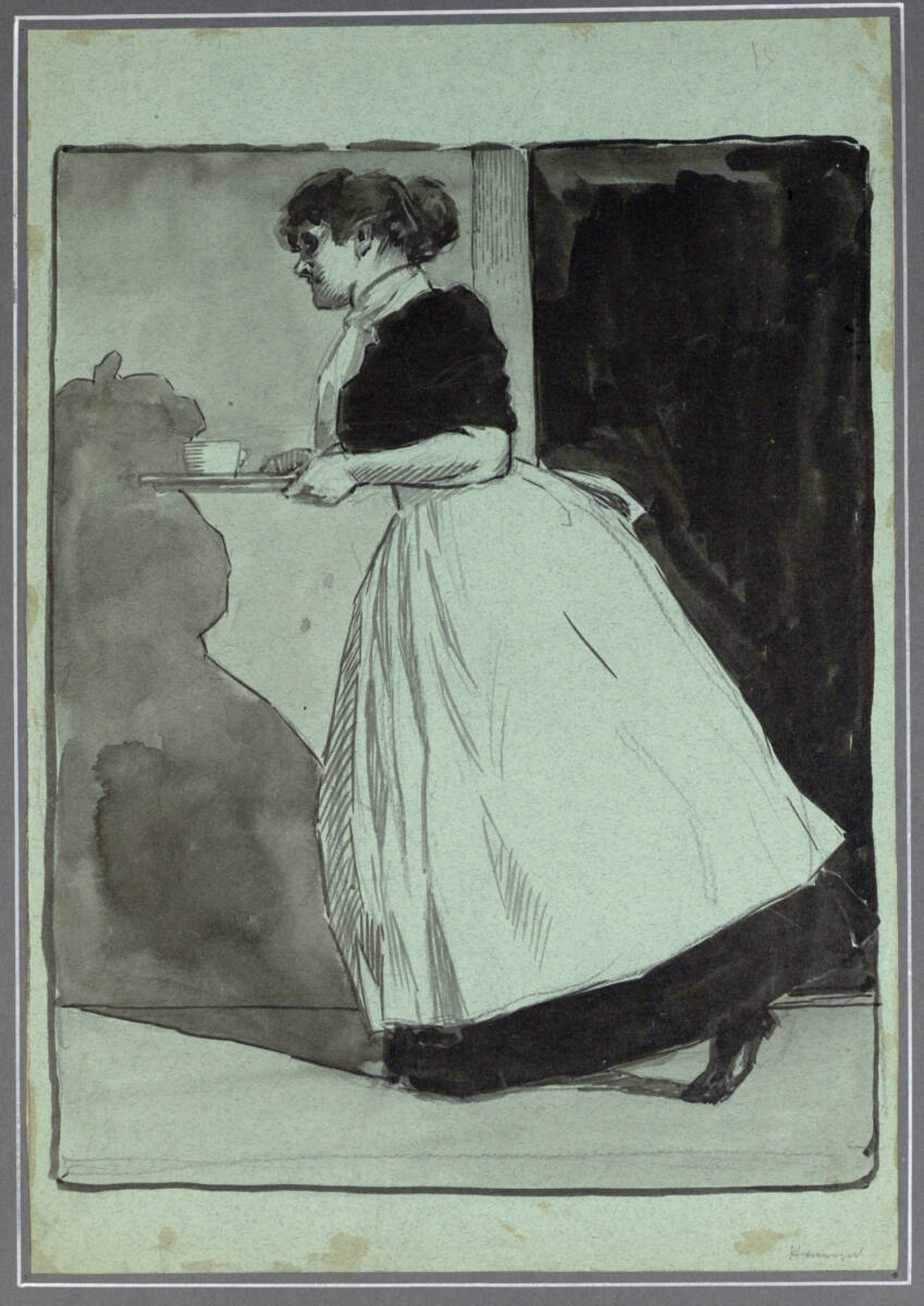 Mädchen mit Schürze und Kaffeetasse, Sigmund Walter Hampel