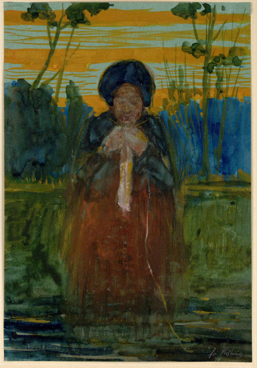 Strickende Frau im Freien, Friedrich König