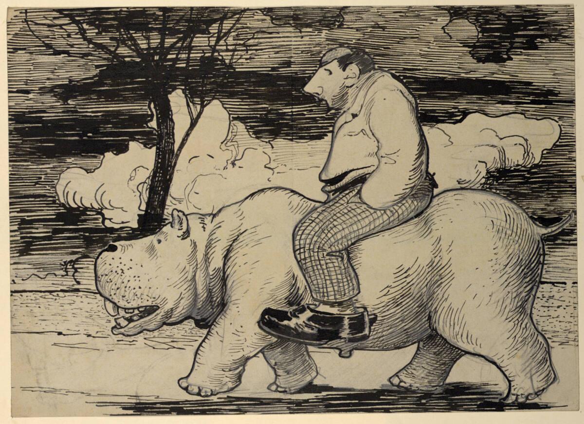 Friedrich König, Leopold Stolba auf einem Nilpferd, Inv. Nr.: 19200