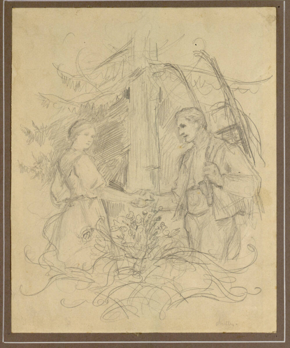 Mädchen und Gebirgler reichen sich die Hand, Karl Müller