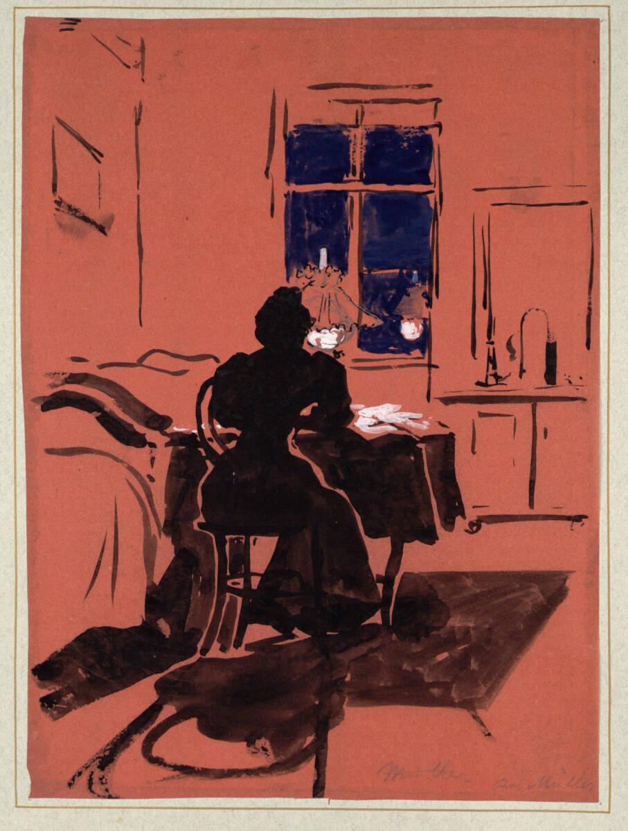 Dame am Tisch mit brennender Lampe, Karl Müller