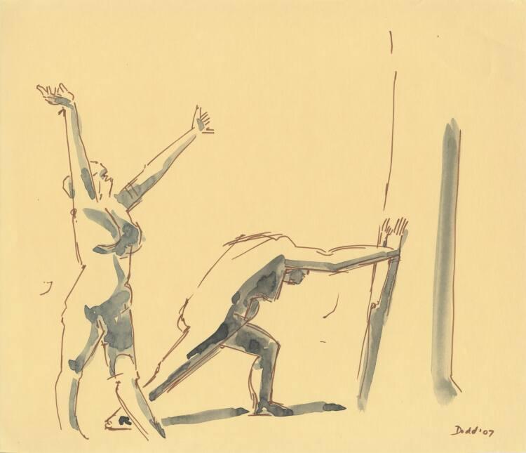 Lois Dodd, Two Figures, One pushing on a Tree, Inv. Nr.: 47330