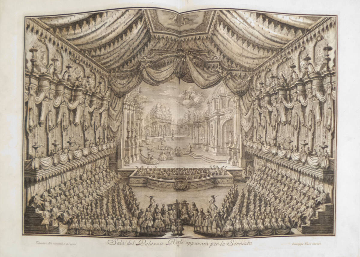 NARRAZIONE DELLE SOLENNI REALI FESTE FATTE CELEBRARE IN NAPOLI ...: Sala del Palazzo Reale ... (Tafel V), VincenzoRe, 1749