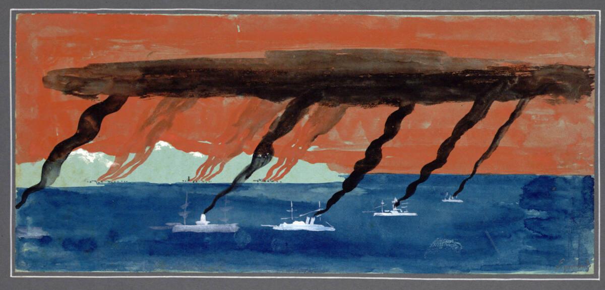 Ludwig Sigmundt, Dampfende Kriegsschiffe, Inv. Nr.: 19579