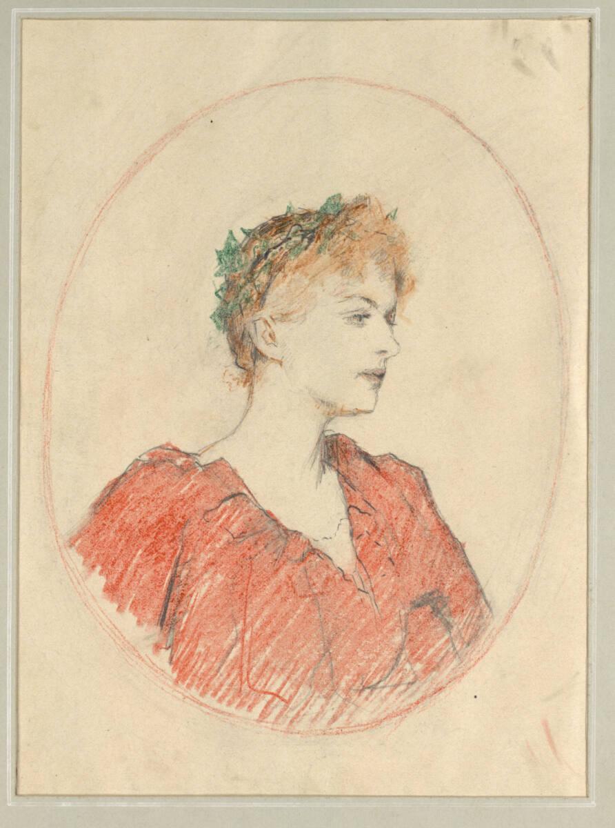 Ludwig Sigmundt, Bekränztes Mädchen in rotem Kleid, Inv. Nr.: 19582