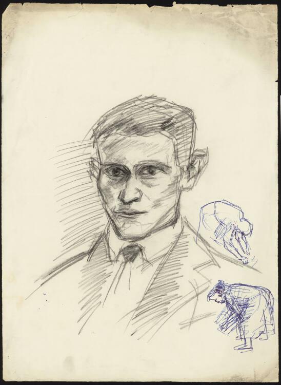 Herbert Boeckl, Männerkopf, daneben Skizzen zweier gebückter Frauen, Inv. Nr.: 46813