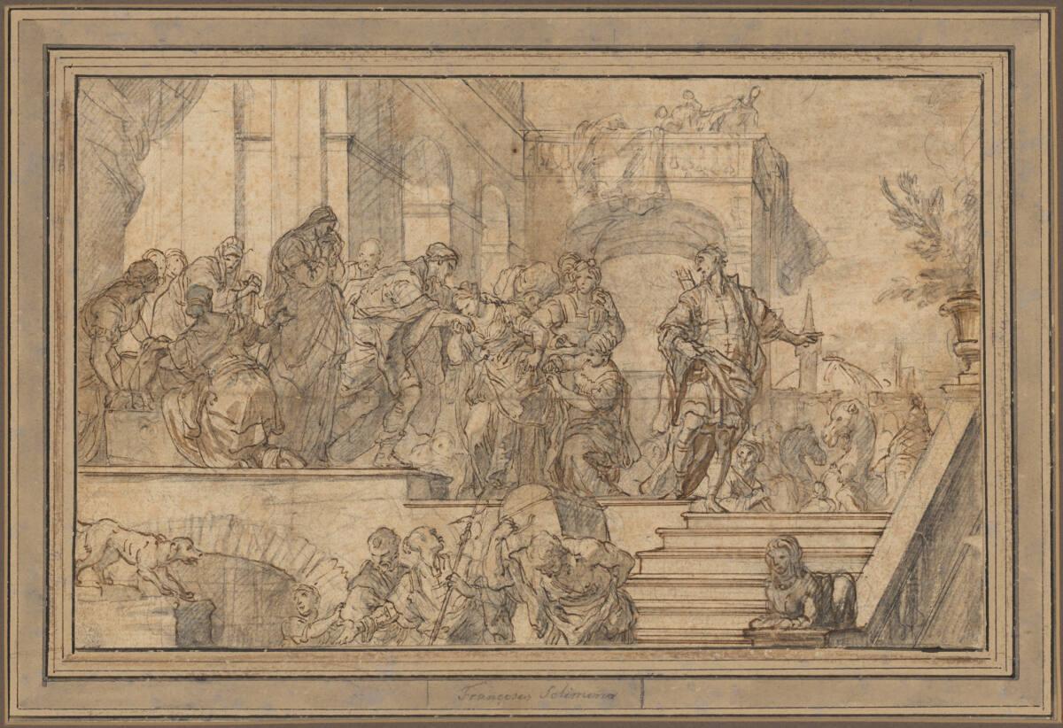 Francesco Solimena, gen. L'Abate Ciccio, Abschied Bethaels von Rebekka auf der Terrasse eines P…
